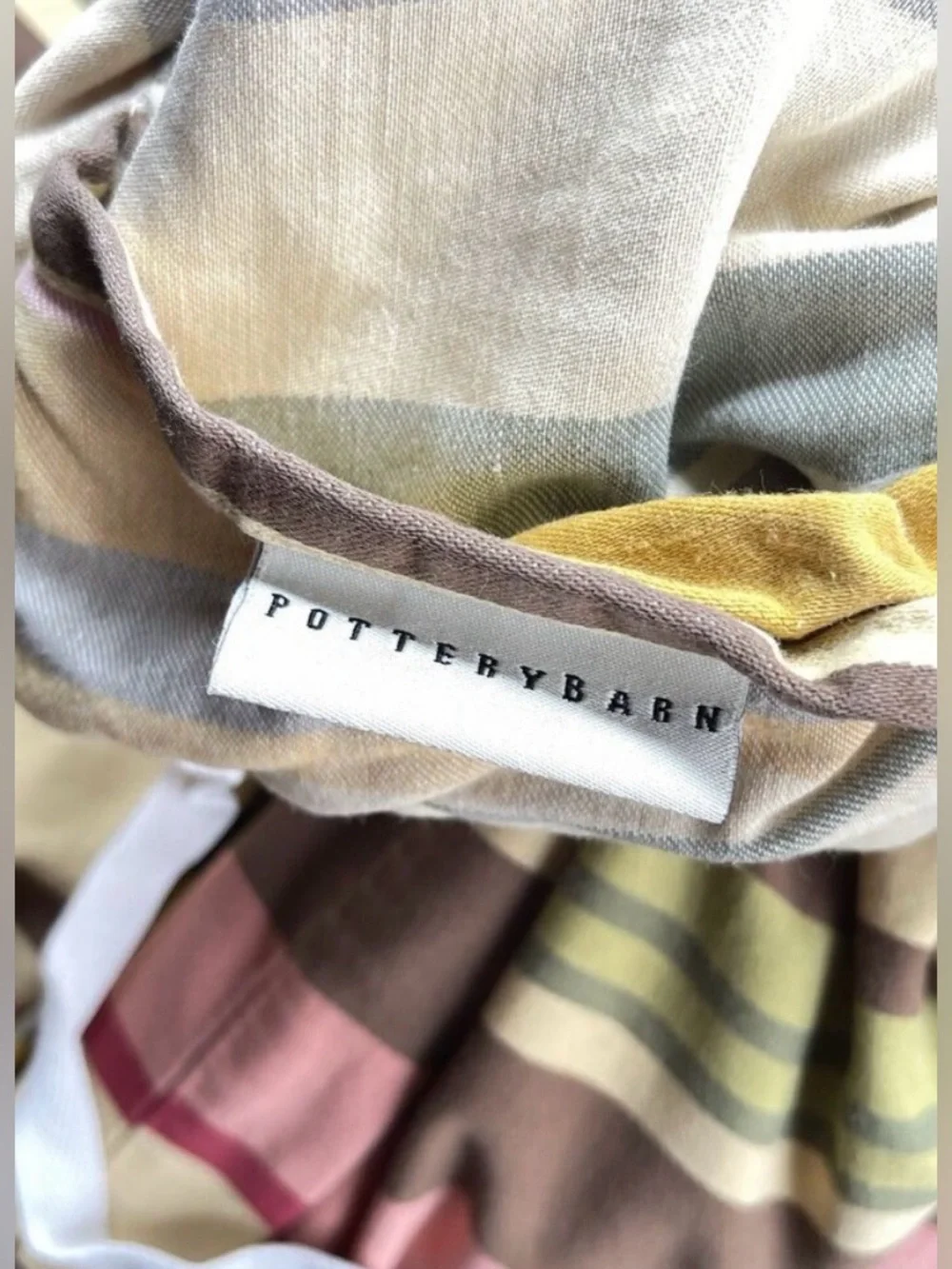 Pottery Barn Queen Cotton Duvet Cover Neutral Multi Stripe Cottage Chic
